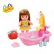 Lovely girl doll with a pink bathtub, press the button the sprayer will spray water, squeeze the sponge to make bubbles